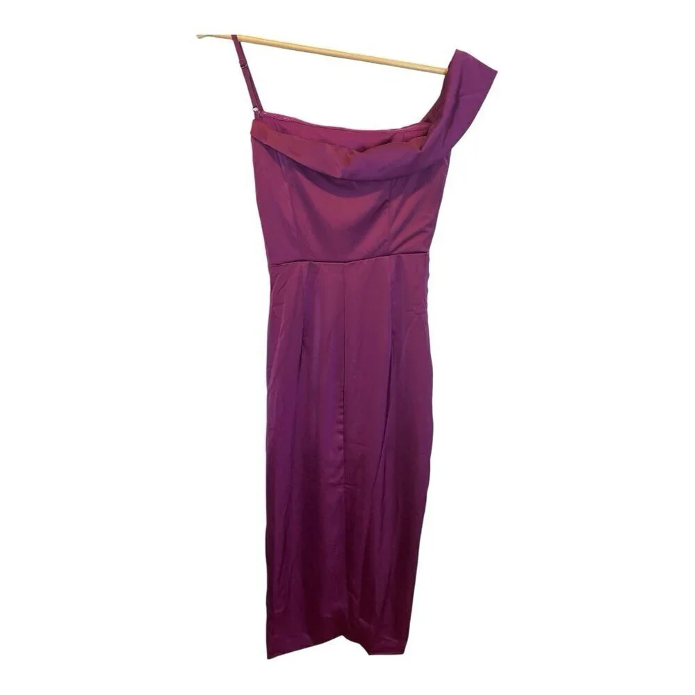 Lulus Showing Off A Little Magenta Asymmetrical Tulip Midi Dress XS Formal NWT - Picture 5 of 15